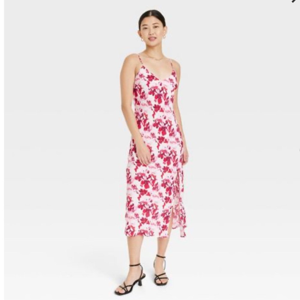 a new day Pink and White Floral Slip Midi Dress